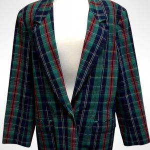 Retro 90s Plaid 100% Cotton Blazer Jacket Sz 14 XL